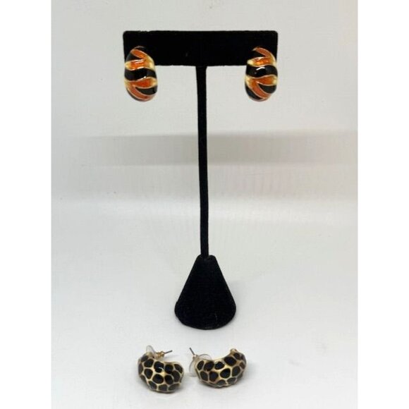 KJL Kenneth Jay Lane (2) Animal Print Earrings for Pierced Ears Tiger/Leopard - Picture 2 of 8